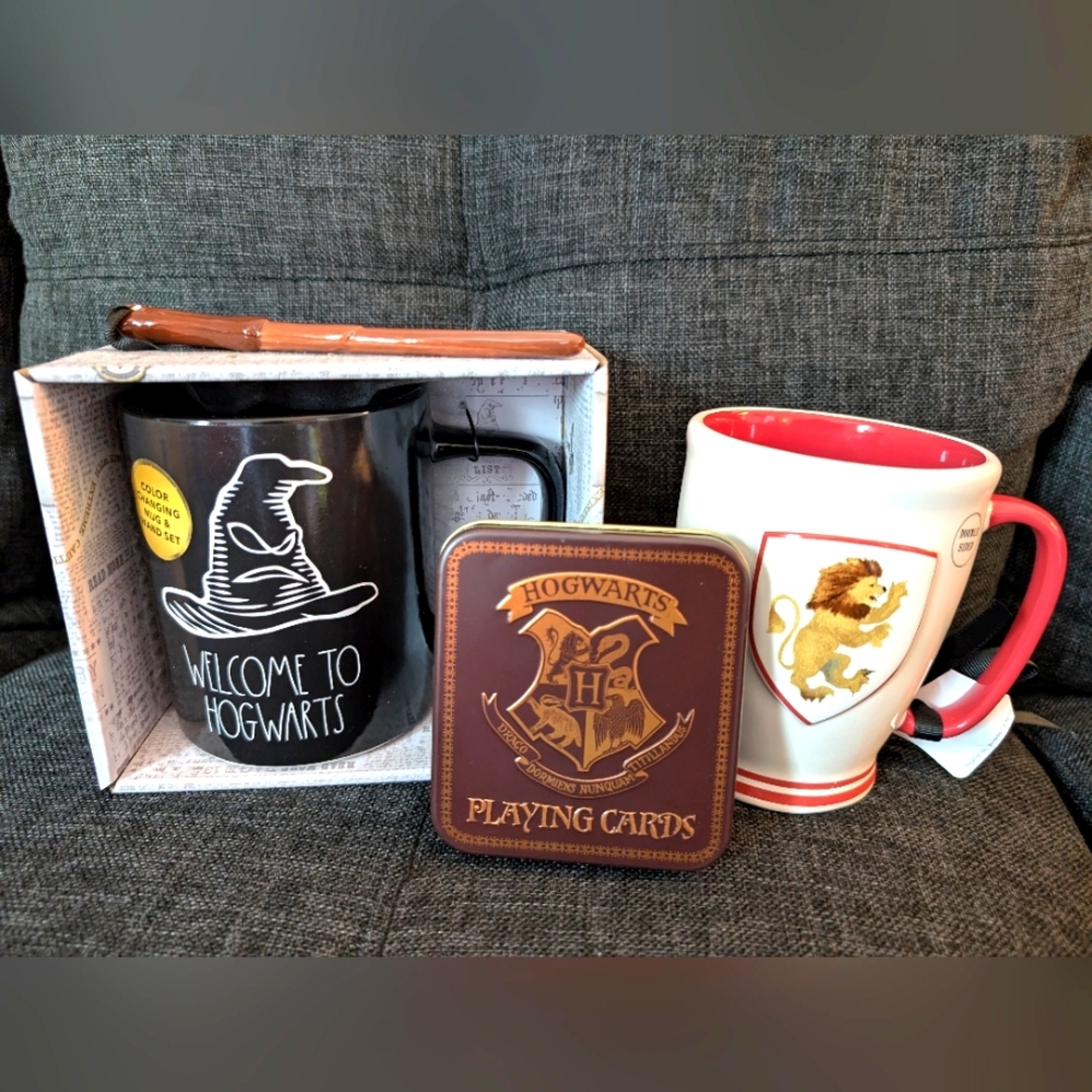 Rae Dunn Harry Potter HOGWARTS mugs & playing cards, all NEW